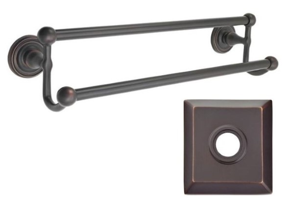 Emtek 18" Traditional Brass Double Towel Bar w/Quincy Rosette