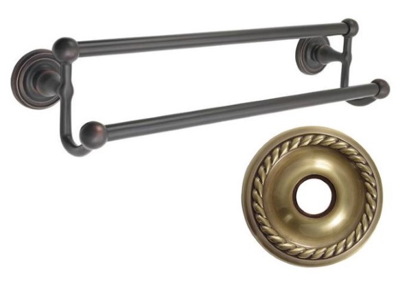 Emtek 30" Traditional Brass Double Towel Bar w/Rope Rosette