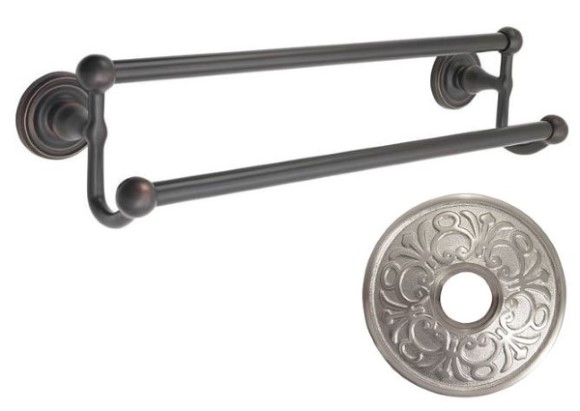 Emtek 18" Traditional Brass Double Towel Bar w/ Lancaster Rosette