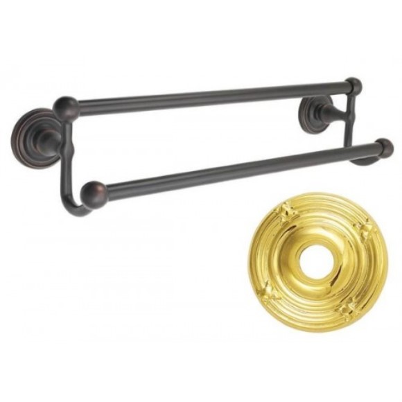 Emtek 24" Traditional Brass Double Towel Bar w/Ribbon & Reed Rosette
